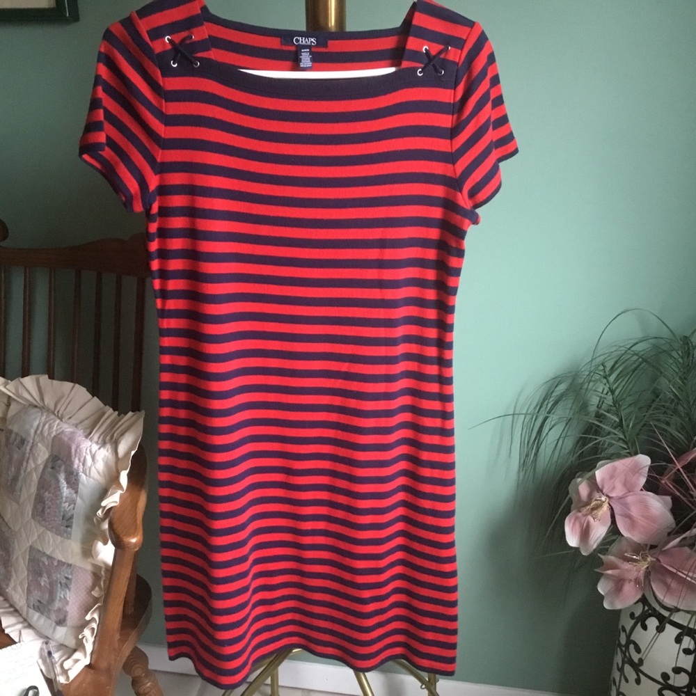 Ladies Cotton Knit Striped Dress by Chaps - Size M